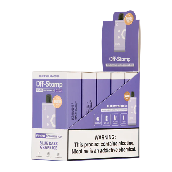 Blue Razz Grape Ice Off Stamp SW16000 Pod - Vape.LLC