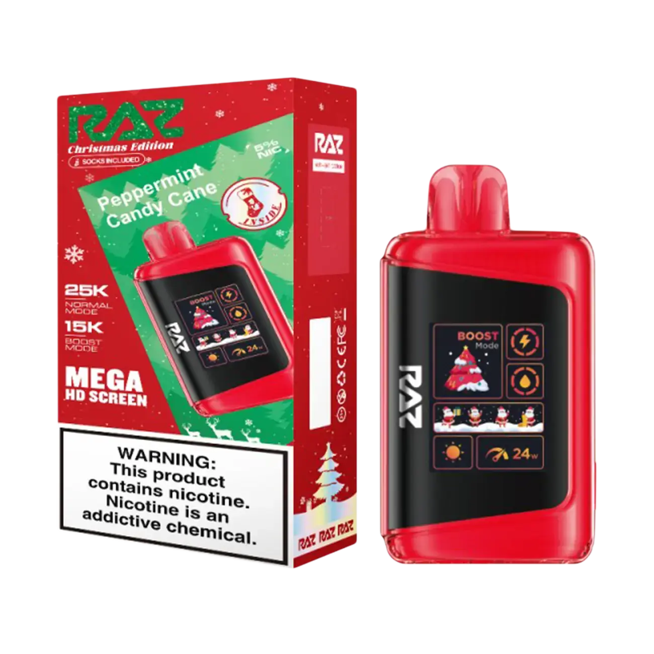 Peppermint Candy Cane Christmas Edition Raz LTX 25K - Vape.LLC